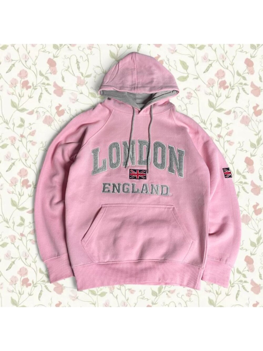 Pink London England hoodie with Union Jack flag